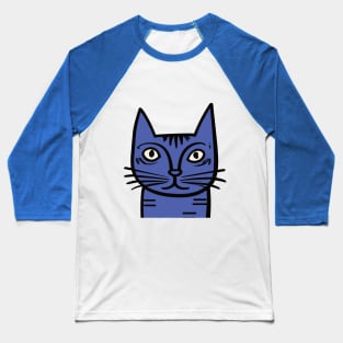 Quirky Blue Cat - Midcentury Illustration Baseball T-Shirt